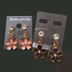 2 PAIR Stud Earrings Hand Crafted Floral Motif with simulated Crystals